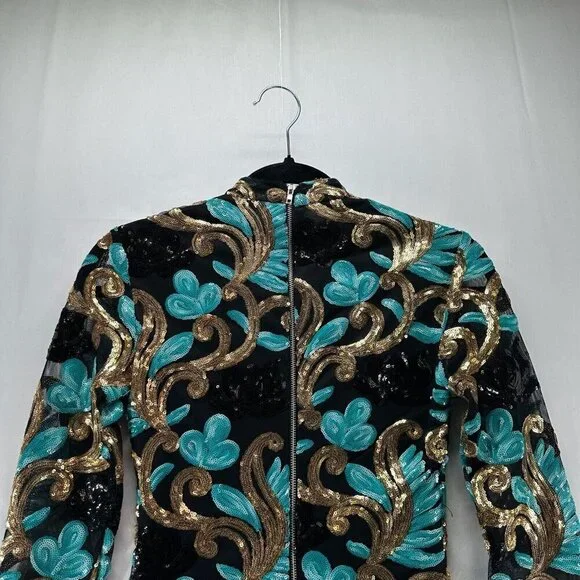 Fashion Nova Dress Size  XS Caprice Sequin Strap Side Bodycon Long Sleeve Black - Picture 6 of 12